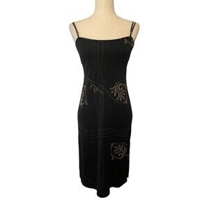 Vintage Y2K BCBG Dresses Black Midi Slip Dress Womens Sz 6 WhimsyGoth Grunge USA